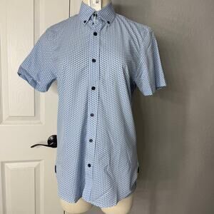 Slim Fit Microdot Short Sleeve 4-Way Stretch Performance Button-Down Shirt